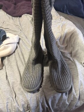 UGG Gray Knit Over-the-Knee Ribbed Boots